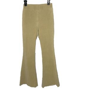Boho Flare Pants High Waist Pull On Stretch Raw Hem Hippie Womens S Tan Cotton